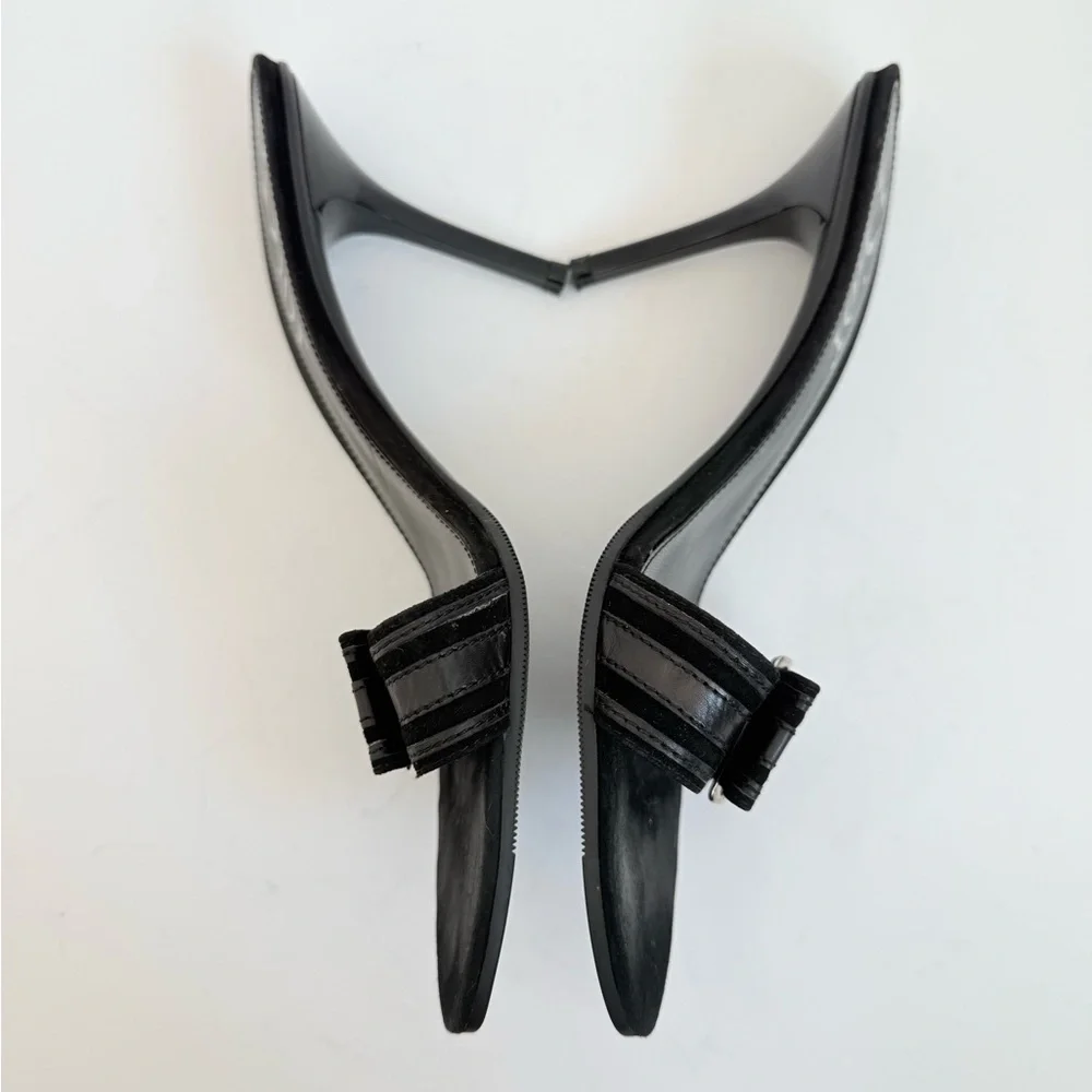 Christian Dior Y2K Black Leather Logo Plaque Kitten Heel Mules 39.5 Galliano Era